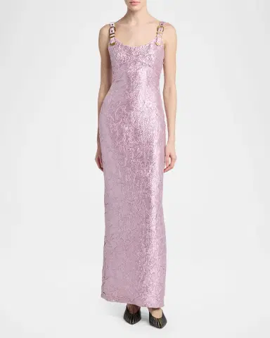 Versace Crushed Silk-Satin Buckle Gown | Thumbnail 2