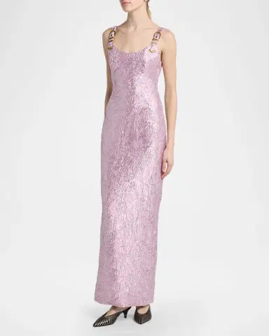 Versace Crushed Silk-Satin Buckle Gown | Thumbnail 4