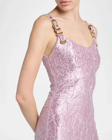 Versace Crushed Silk-Satin Buckle Gown | Thumbnail 5