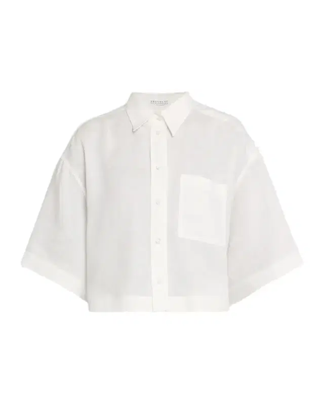 Cropped Button-Down Linen Shirt