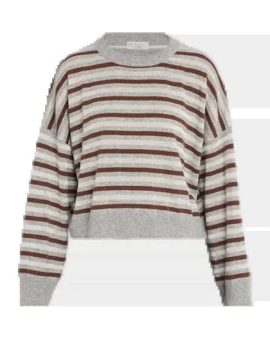 Brunello Cucinelli Shimmering Striped Wool-Cashmere Crop Sweater | Thumbnail 2 Brunello Cucinelli Shimmering Striped Wool-Cashmere Crop Sweater | Thumbnail 2