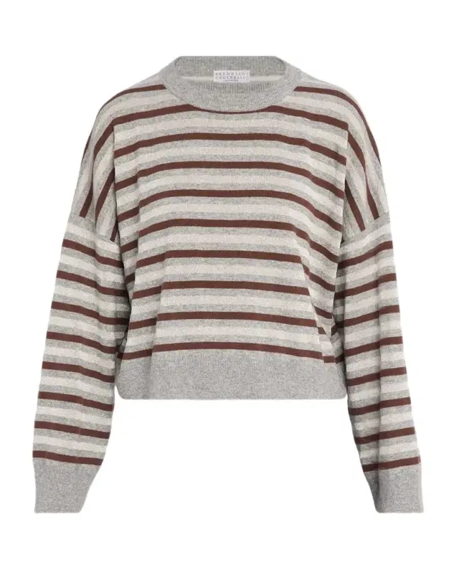 Shimmering Striped Wool-Cashmere Crop Sweater