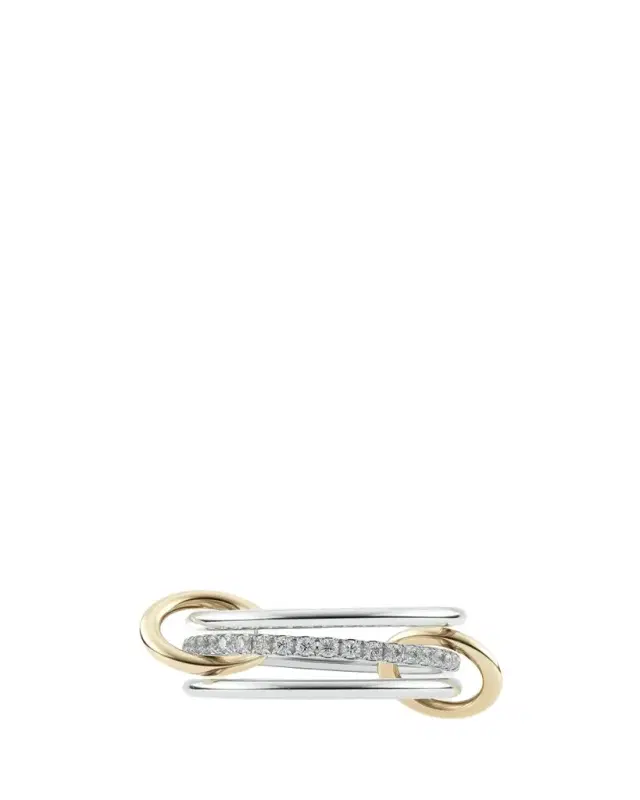 Spinelli Kilcollin Sonny SG Gris Thin 3-Linked Ring in Sterling Silver and Gray Pave Diamonds with Yellow Gold Connectors