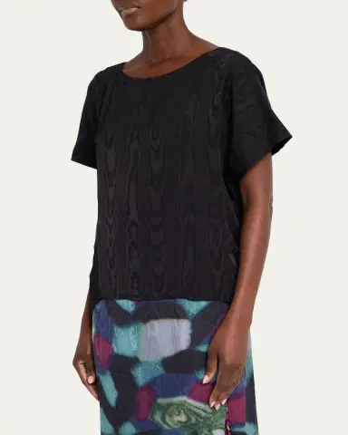 Dries Van Noten Caressa Moire Short-Sleeve Blouse | Thumbnail 4