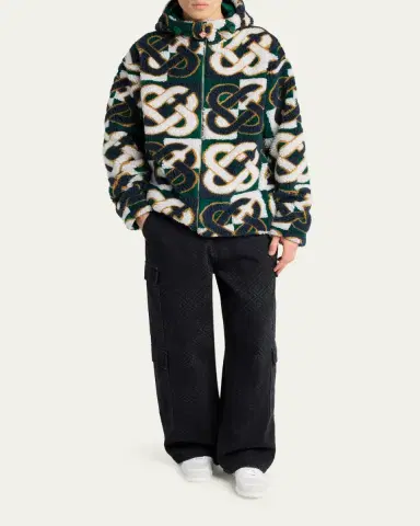 Casablanca Men's Check Monogram Hooded Fleece Jacket | Thumbnail 2 Casablanca Men's Check Monogram Hooded Fleece Jacket | Thumbnail 2