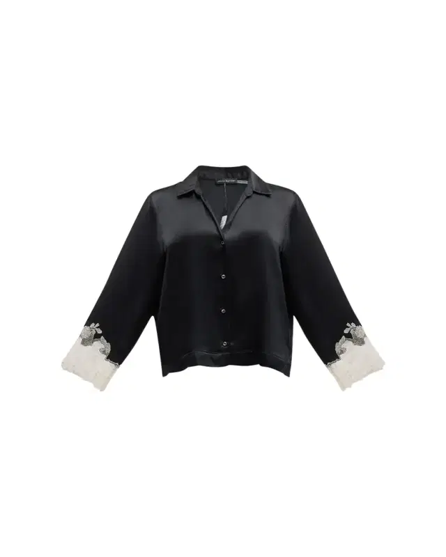Josie Natori Lolita Cropped Lace-Trim Charmeuse Pajama Set