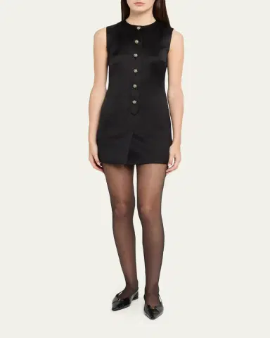 Saint Laurent Crystal Buttoned Satin Sleeveless Mini Dress | Thumbnail 2 Saint Laurent Crystal Buttoned Satin Sleeveless Mini Dress | Thumbnail 2