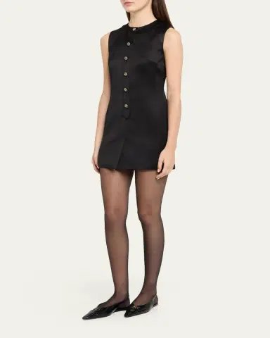 Saint Laurent Crystal Buttoned Satin Sleeveless Mini Dress | Thumbnail 4 Saint Laurent Crystal Buttoned Satin Sleeveless Mini Dress | Thumbnail 4