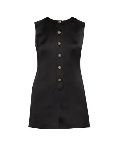 Saint Laurent Crystal Buttoned Satin Sleeveless Mini Dress | Thumbnail 1 Saint Laurent Crystal Buttoned Satin Sleeveless Mini Dress | Thumbnail 1