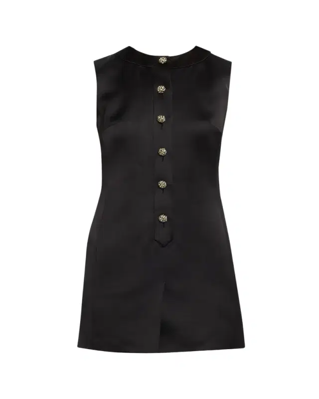 Saint Laurent Crystal Buttoned Satin Sleeveless Mini Dress