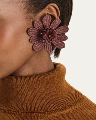 Oscar de la Renta Woven Raffia Flower Clip-On Earrings | Thumbnail 2 Oscar de la Renta Woven Raffia Flower Clip-On Earrings | Thumbnail 2