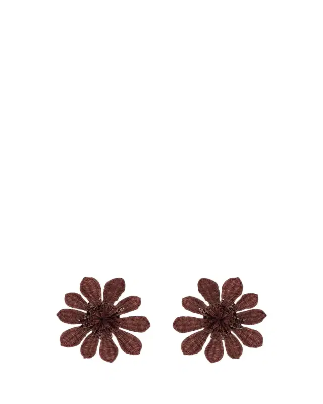 Oscar de la Renta Woven Raffia Flower Clip-On Earrings