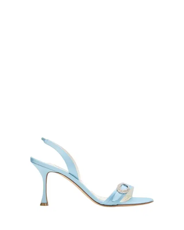 Manolo Blahnik 90mm Zutosan Satin Embellished Buckle Slingback Sandals