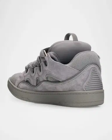 Lanvin Men's Curb Tonal Suede and Mesh Sneakers | Thumbnail 2