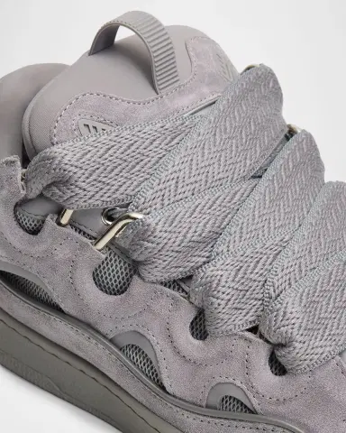 Lanvin Men's Curb Tonal Suede and Mesh Sneakers | Thumbnail 3