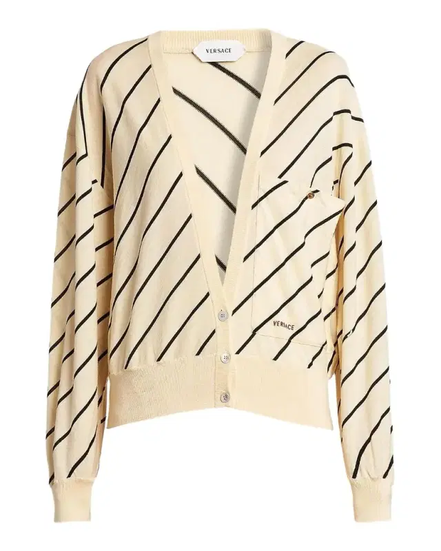 Versace Jeans Couture La Vacanza Bias Striped Wool Oversized Cardigan