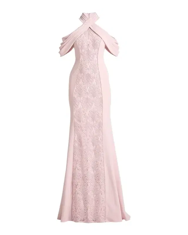 Tadashi Shoji Cold-Shoulder Corded Lace Gown