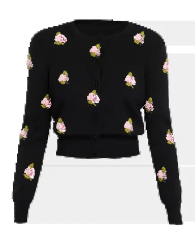 Carolina Herrera Floral Beaded Silk-Cotton Knit Crop Cardigan | Thumbnail 2