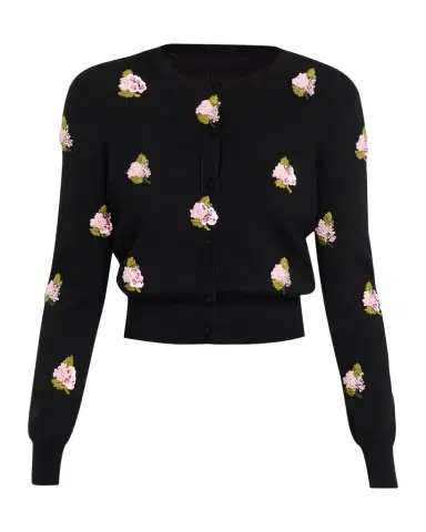 Carolina Herrera Floral Beaded Silk-Cotton Knit Crop Cardigan | Thumbnail 1