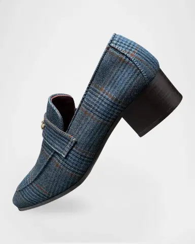 Bougeotte Plaid Wool Block-Heel Penny Loafers | Thumbnail 5
