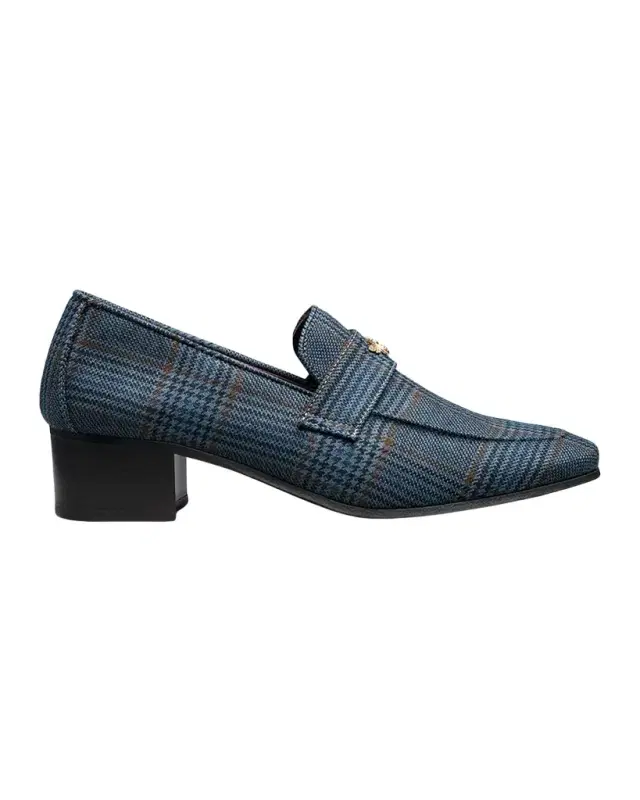 Bougeotte Plaid Wool Block-Heel Penny Loafers