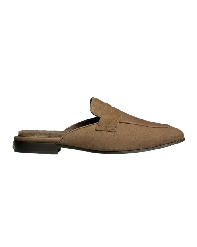 Bougeotte Fandango Suede Shearling-Lined Loafer Mules