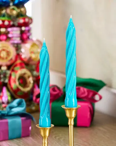 Exclusive Turquoise Taper Candles, Set of 2 | Thumbnail 2