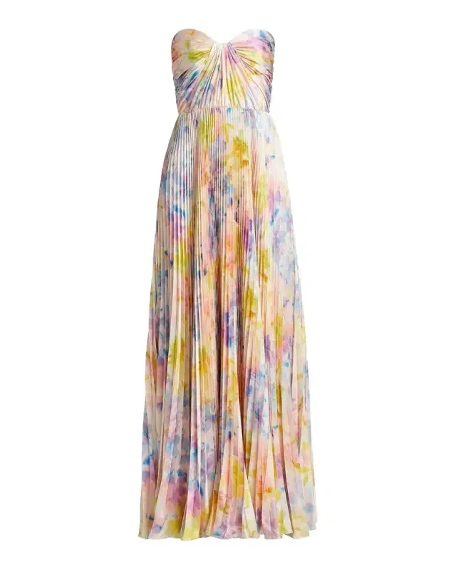 As It May Naomi Abstract Print Satin Strapless Gown