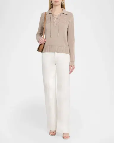 Autumn Cashmere Geometric Cotton Lace-Up Sweater | Thumbnail 2