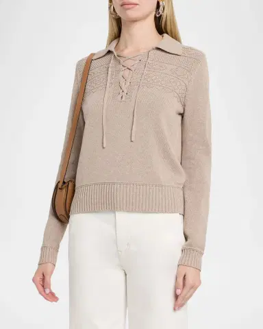 Autumn Cashmere Geometric Cotton Lace-Up Sweater | Thumbnail 4