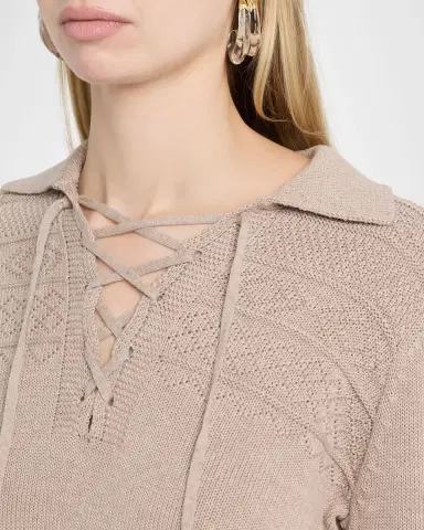 Autumn Cashmere Geometric Cotton Lace-Up Sweater | Thumbnail 5