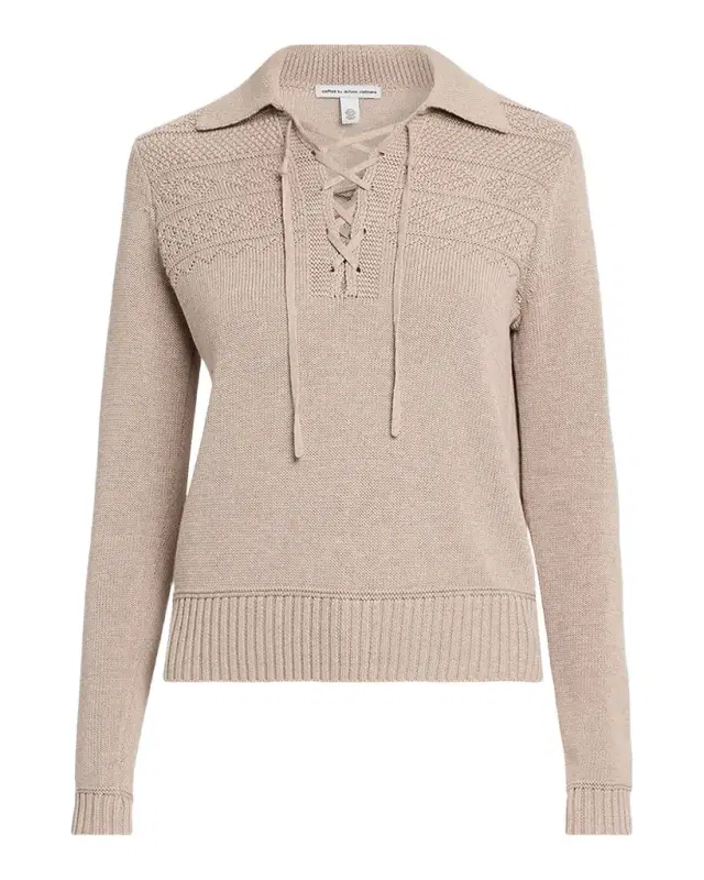Autumn Cashmere Geometric Cotton Lace-Up Sweater