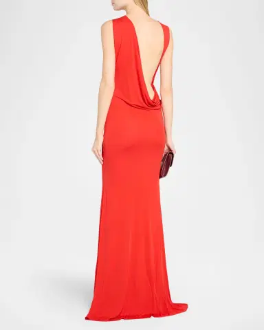 Alex Perry Sleeveless Open Back Drape Gown in Dry Jersey | Thumbnail 3 Alex Perry Sleeveless Open Back Drape Gown in Dry Jersey | Thumbnail 3
