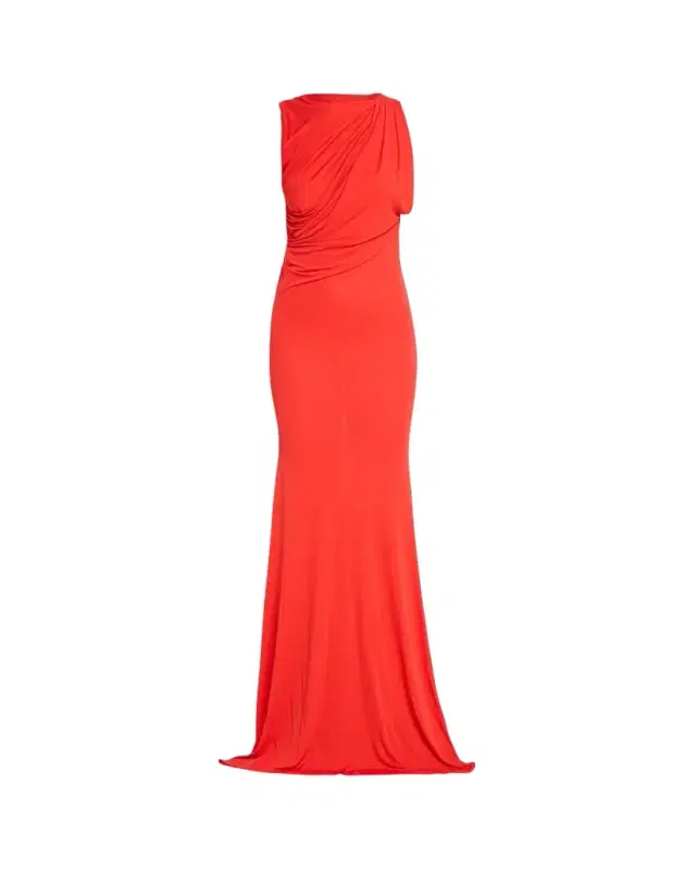 Alex Perry Sleeveless Open Back Drape Gown in Dry Jersey