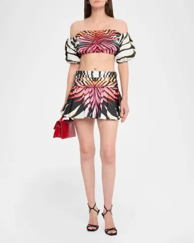 Roberto Cavalli Ray Of Paradise Off-The-Shoulder Puff-Sleeve Crop Top | Thumbnail 2 Roberto Cavalli Ray Of Paradise Off-The-Shoulder Puff-Sleeve Crop Top | Thumbnail 2