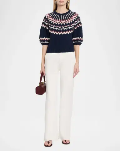 Autumn Cashmere Puff-Sleeve Fair Isle Sweater | Thumbnail 2 Autumn Cashmere Puff-Sleeve Fair Isle Sweater | Thumbnail 2