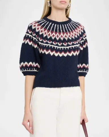 Autumn Cashmere Puff-Sleeve Fair Isle Sweater | Thumbnail 4 Autumn Cashmere Puff-Sleeve Fair Isle Sweater | Thumbnail 4