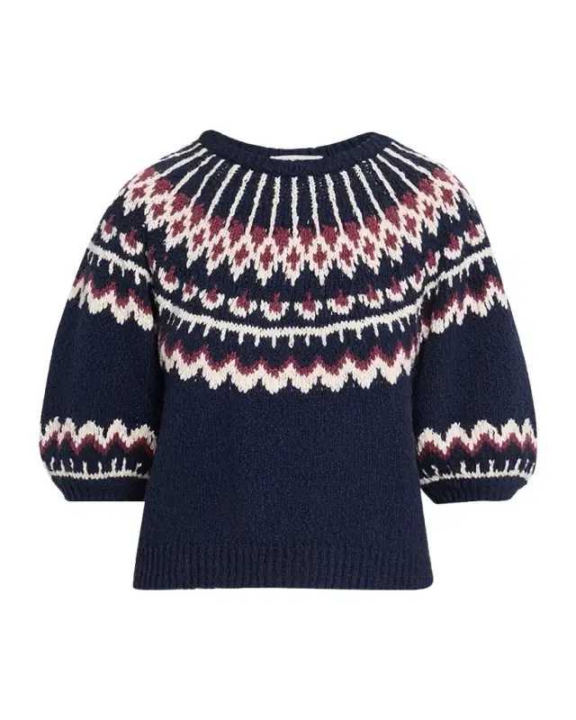 Autumn Cashmere Puff-Sleeve Fair Isle Sweater