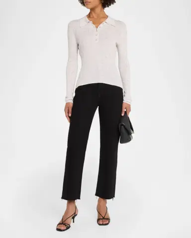 Autumn Cashmere Speckled Rib Knit Polo Sweater | Thumbnail 2