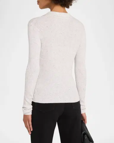 Autumn Cashmere Speckled Rib Knit Polo Sweater | Thumbnail 3