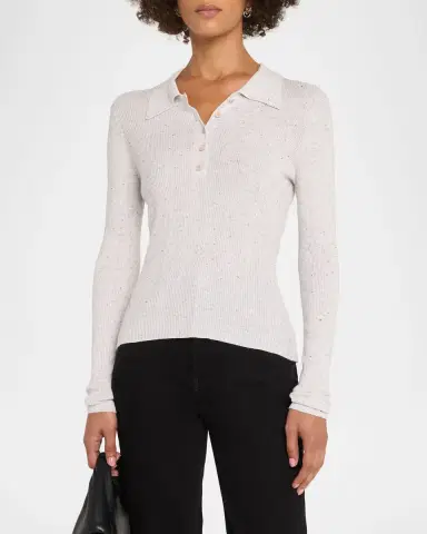Autumn Cashmere Speckled Rib Knit Polo Sweater | Thumbnail 4