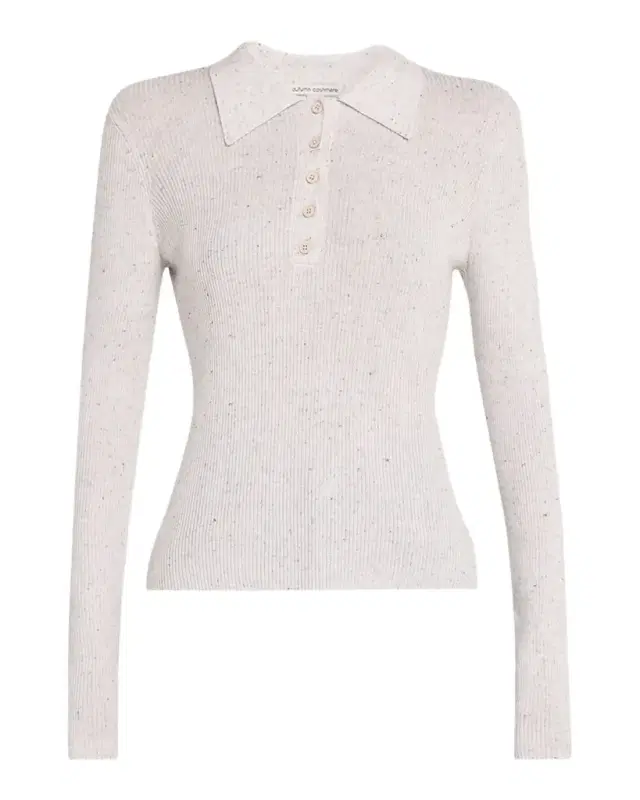 Autumn Cashmere Speckled Rib Knit Polo Sweater
