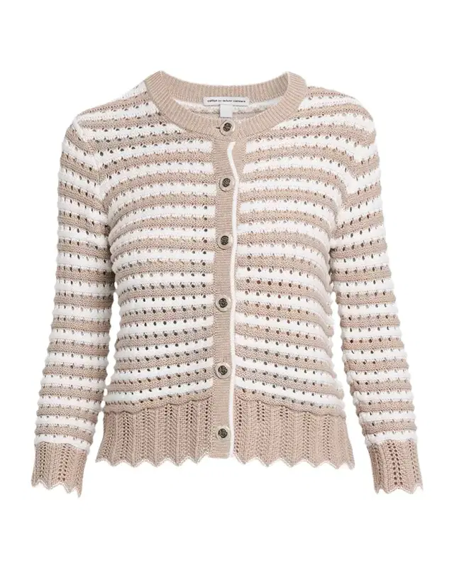 Autumn Cashmere Striped Pointelle-Knit Cotton Cardigan