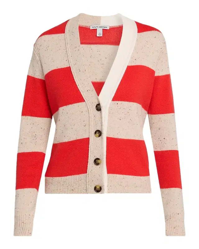 Autumn Cashmere Striped Cashmere Rugby Polo Cardigan