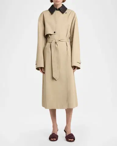 Bottega Veneta Intrecciato-Collar Water-Repellent Trench Coat | Thumbnail 2