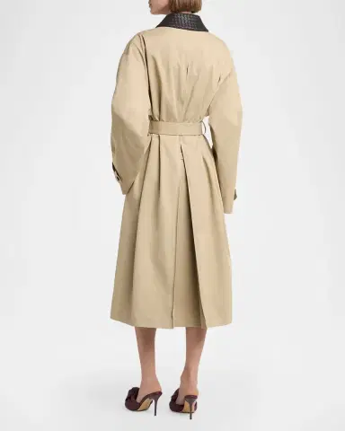 Bottega Veneta Intrecciato-Collar Water-Repellent Trench Coat | Thumbnail 3