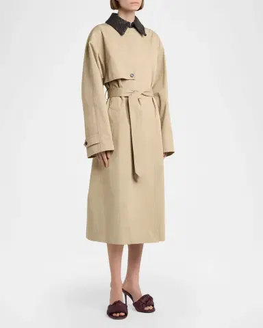 Bottega Veneta Intrecciato-Collar Water-Repellent Trench Coat | Thumbnail 4
