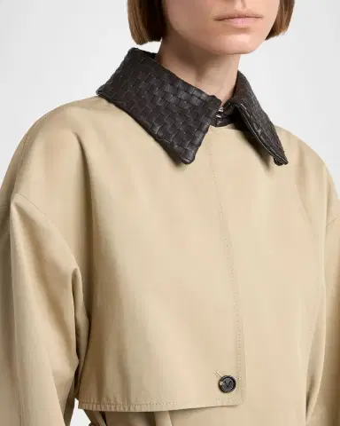 Bottega Veneta Intrecciato-Collar Water-Repellent Trench Coat | Thumbnail 5
