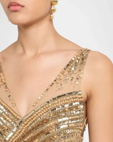 Pamella Roland Sleeveless Beaded Tulle Backless Gown | Thumbnail 5