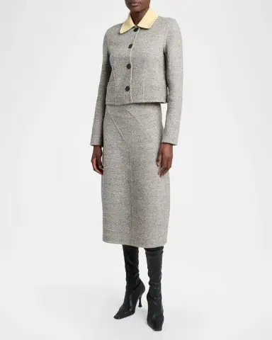 Proenza Schouler Gaelle Contrast-Collar Tweed Single-Breasted Jacket | Thumbnail 2 Proenza Schouler Gaelle Contrast-Collar Tweed Single-Breasted Jacket | Thumbnail 2